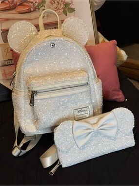 Disney Sequined Kids Backpack & Wallet Set - White